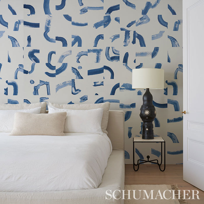 Schumacher Sepiessa Panel Set Blue Wallpaper Sample 5009494