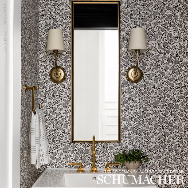 Schumacher Chrysanthemum Carbon Wallpaper Sample 5009553