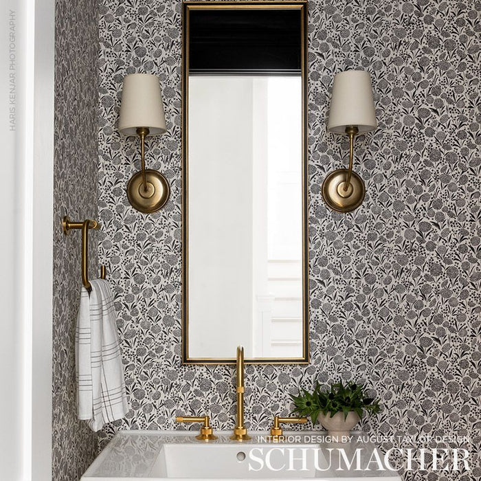 Schumacher Chrysanthemum Carbon Wallpaper Sample 5009553