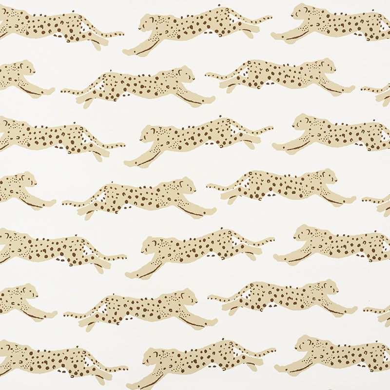 Schumacher Leaping Leopards Sand Wallpaper Sample 5009591