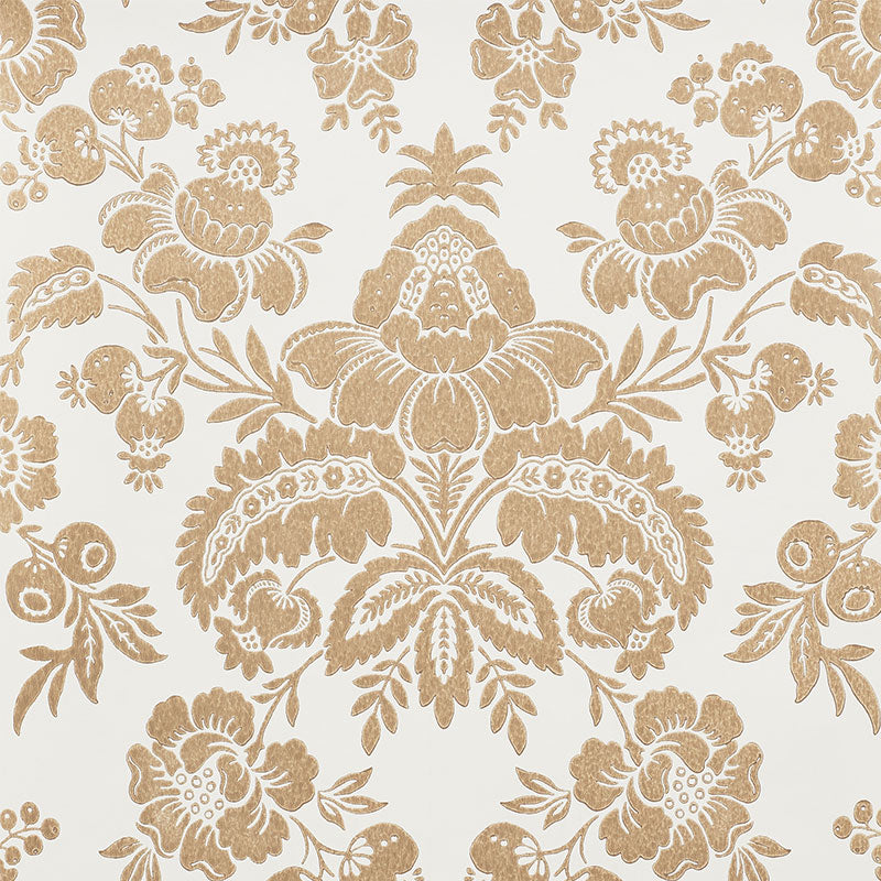 Schumacher Simone Damask Gold Wallpaper Sample 5009610