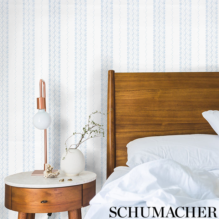 Schumacher Nauset Stripe Indigo Wallpaper Sample 5009740