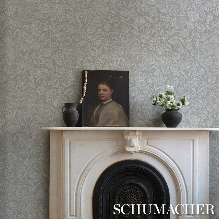Schumacher Chrysanthemum Sisal Seaglass Wallpaper 5009783