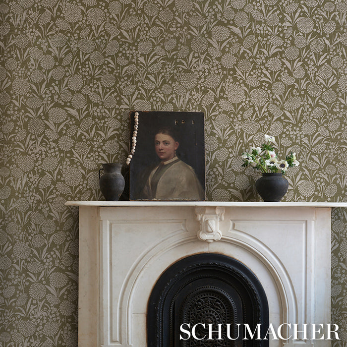 Schumacher Chrysanthemum Sisal Juniper Wallpaper 5009784