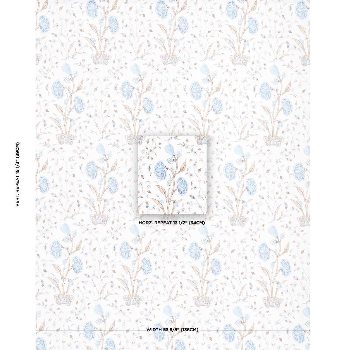 Schumacher Khilana Floral Sky Wallpaper Sample 5009956