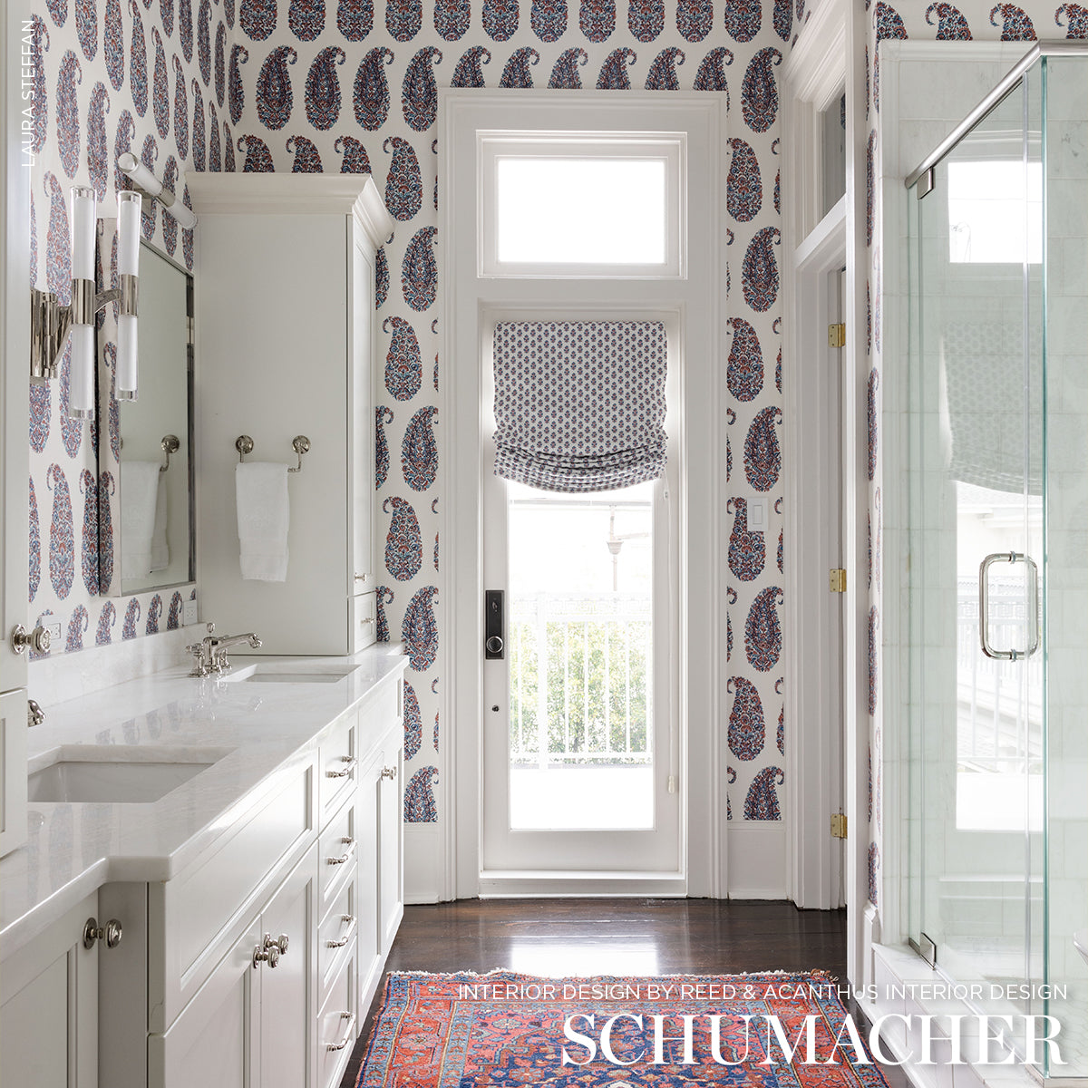 Schumacher Shirala Paisley Delft & Rose Wallpaper Sample 5009970