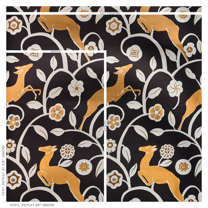 Schumacher Les Gazelles Au Bois Vinyl Noir Wallpaper Sample 5010140
