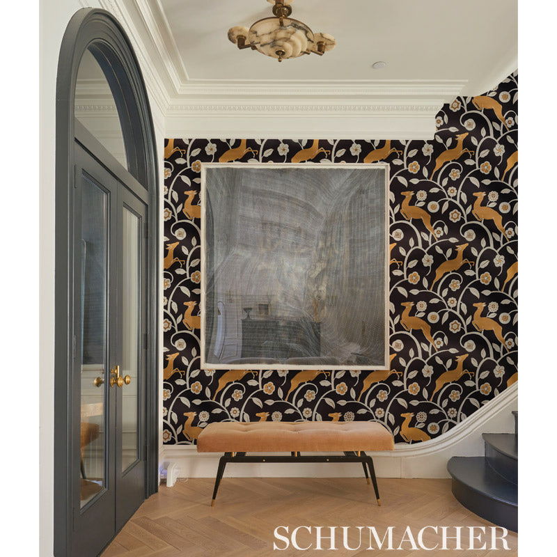 Schumacher Les Gazelles Au Bois Vinyl Noir Wallpaper Sample 5010140