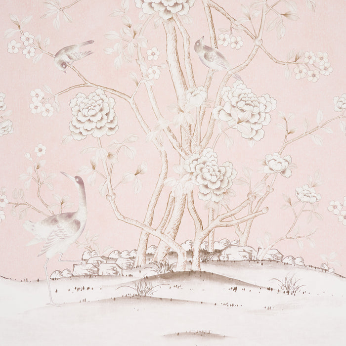Schumacher Chinois Palais Vinyl Panel Blush Wallpaper Sample 5010160