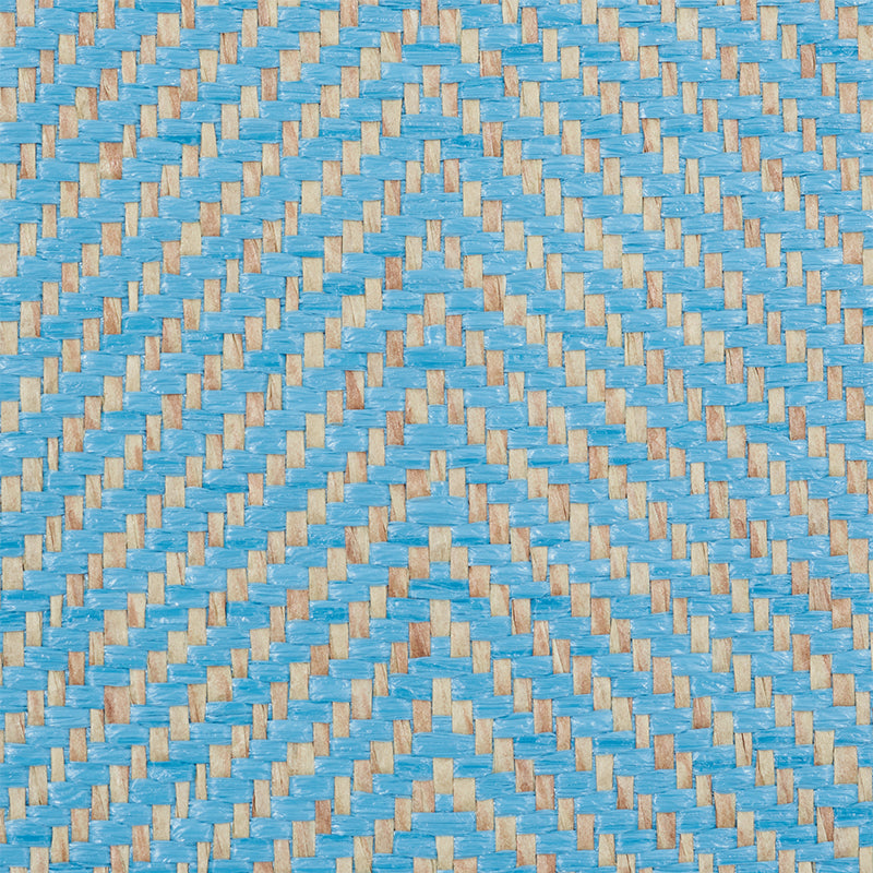 Schumacher Herringbone Paperweave Sky Wallpaper Sample 5010234