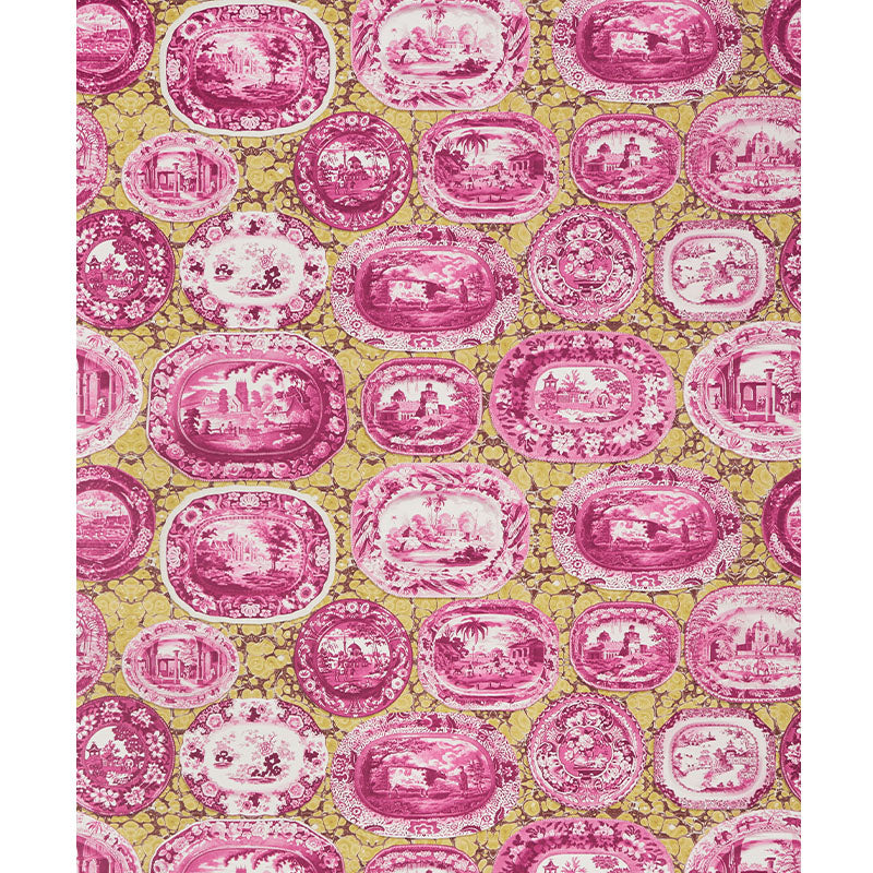 Schumacher Plates & Platters Magenta & Yellow Wallpaper Sample 5010412