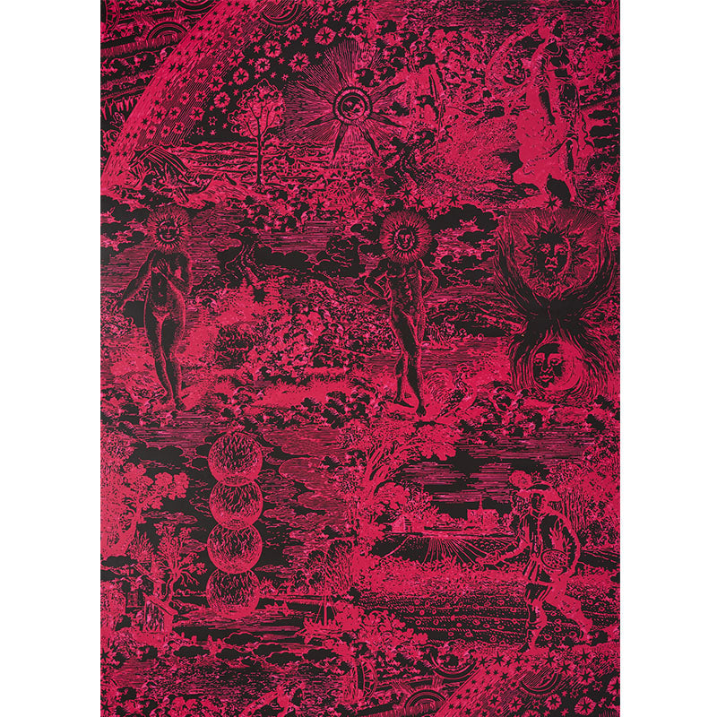 Schumacher Modern Toile Pink & Black Wallpaper Sample 5010423