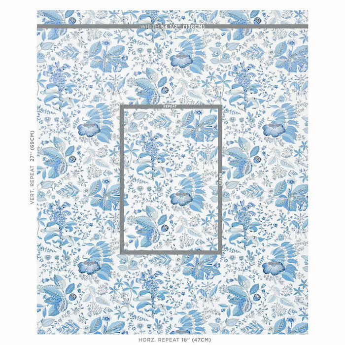 Schumacher Pomegranate Botanical Blue Wallpaper Sample 5010443