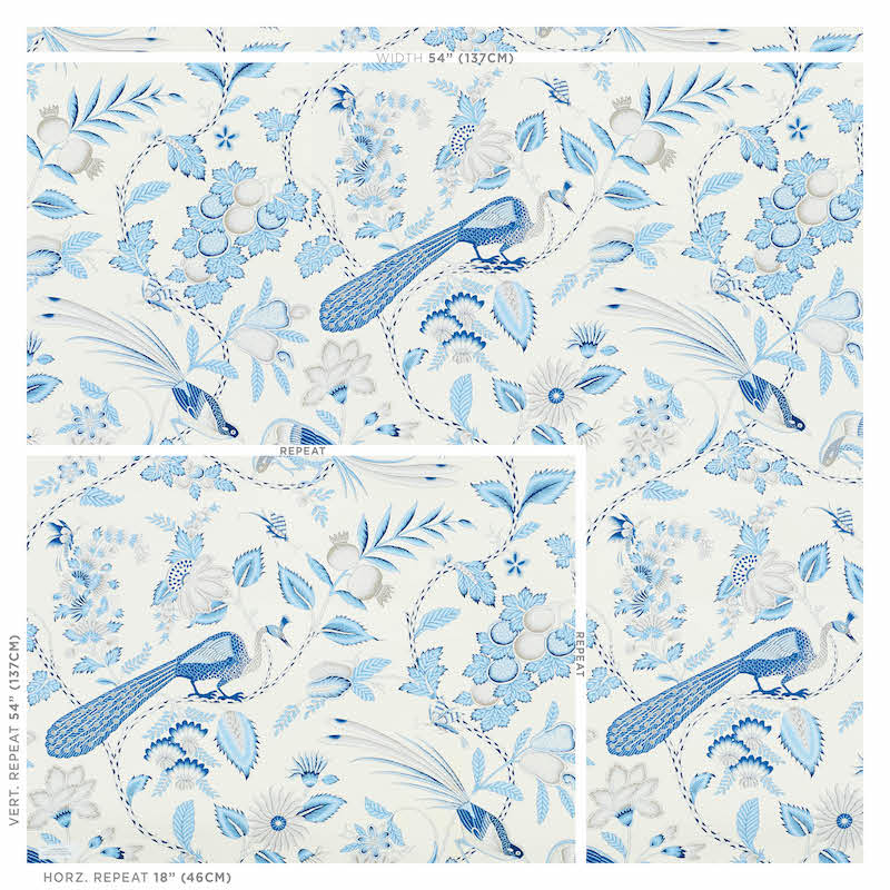 Schumacher Campagne Bleu & Gris Wallpaper Sample 5010511