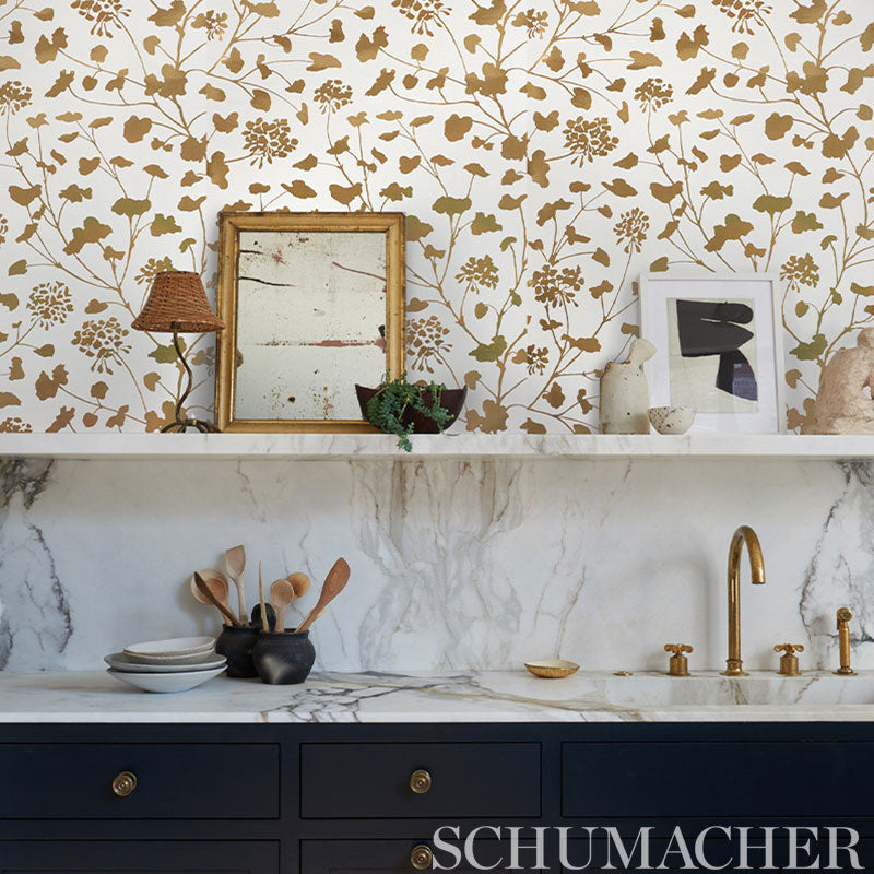 Schumacher Pennick Mylar Gold Wallpaper Sample 5010580