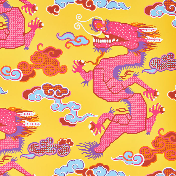 Schumacher Magical Ming Dragon Yellow Wallpaper Sample 5010601