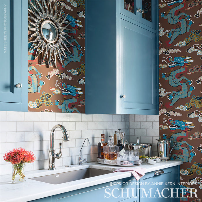 Schumacher Magical Ming Dragon Brown Wallpaper Sample 5010602