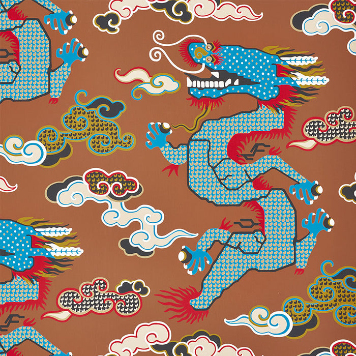 Schumacher Magical Ming Dragon Brown Wallpaper Sample 5010602