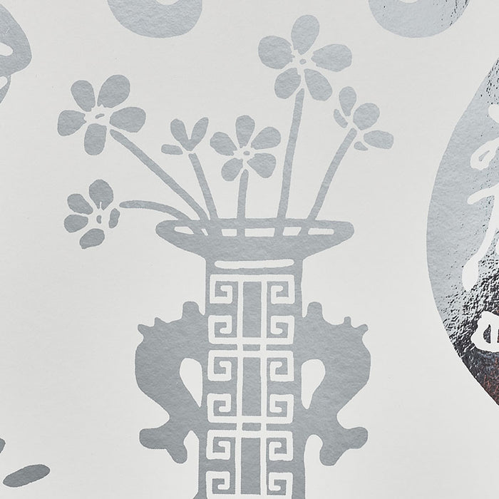 Schumacher Hellene Mylar Silver Wallpaper Sample 5010610