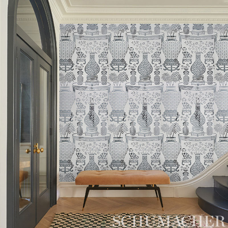 Schumacher Hellene Mylar Silver Wallpaper Sample 5010610