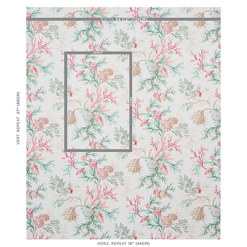 Schumacher Del Tesoro Pink & Aqua Wallpaper Sample 5010651