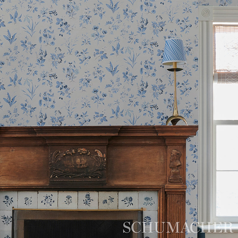Schumacher Floreana Blue Wallpaper Sample 5010681
