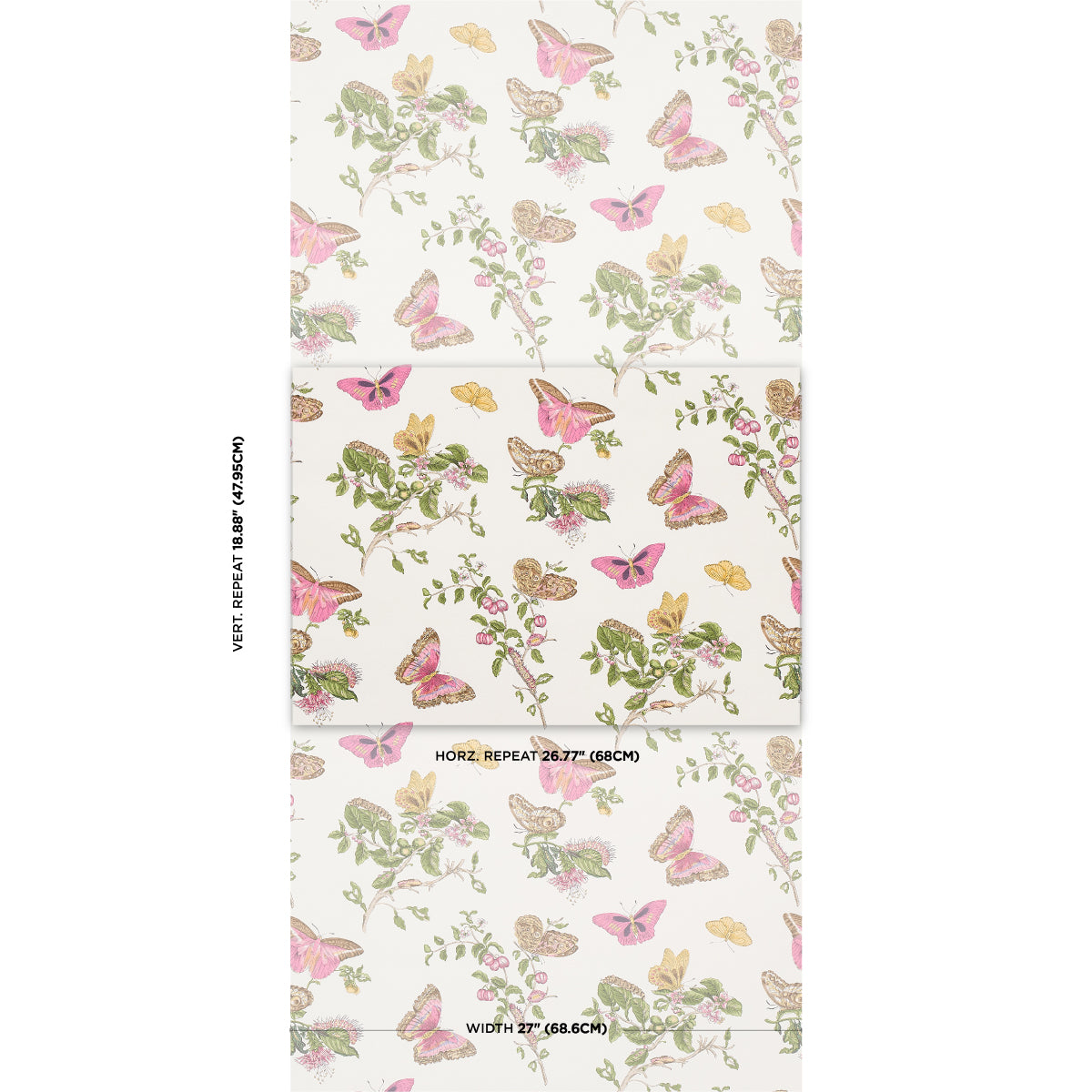 Schumacher Baudin Butterfly Blush Wallpaper Sample 5010690