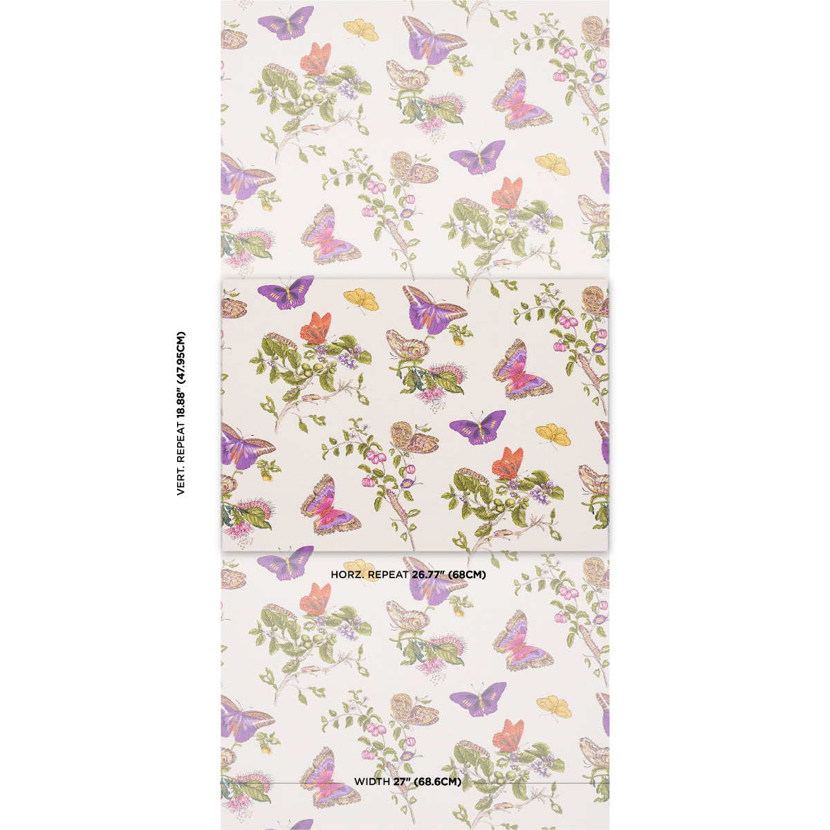 Schumacher Baudin Butterfly Purple Wallpaper Sample 5010692