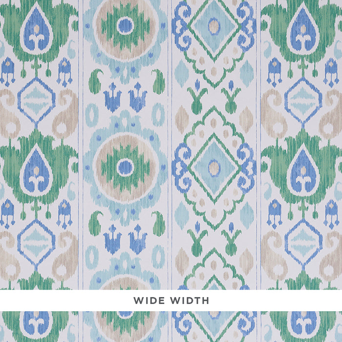 Schumacher Elizia Ikat Green & Blue Wallpaper Sample 5010710