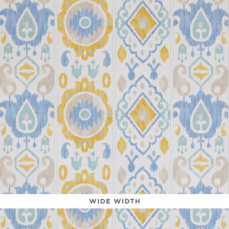Schumacher Elizia Ikat Sky & Ochre Wallpaper Sample 5010711