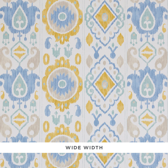 Schumacher Elizia Ikat Sky & Ochre Wallpaper Sample 5010711