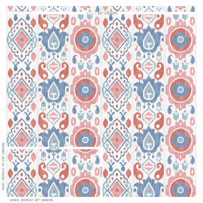 Schumacher Elizia Ikat Rose & Indigo Wallpaper Sample 5010712