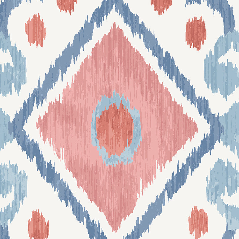 Schumacher Elizia Ikat Rose & Indigo Wallpaper Sample 5010712