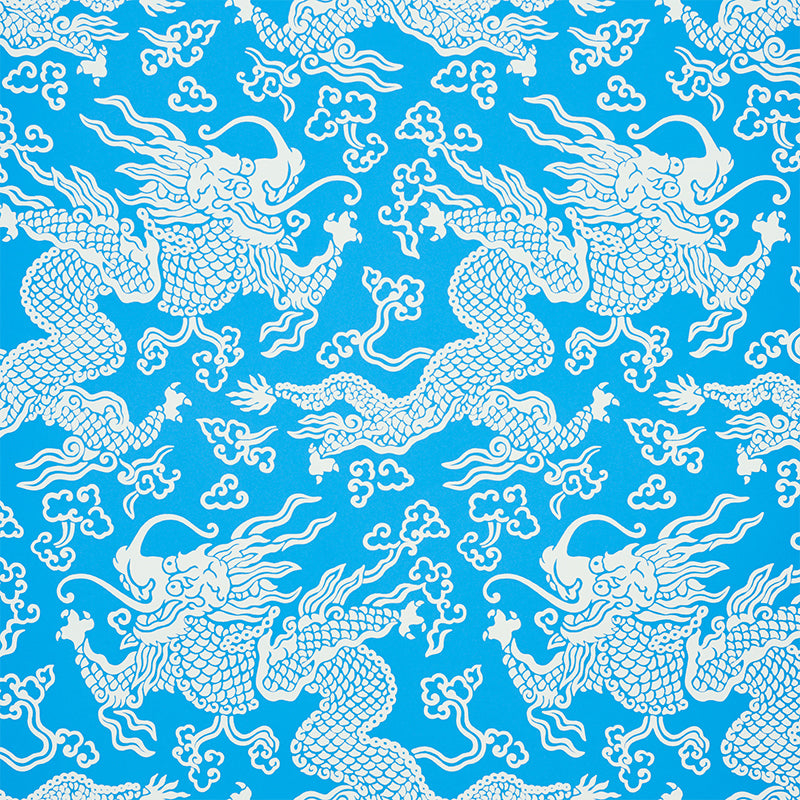 Schumacher Ruan Dragon Damask Blue Wallpaper Sample 5010881