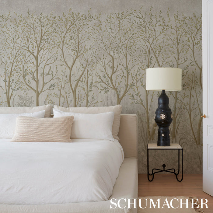 Schumacher Brindille Golden Accented PanelÂ Set Dove Wallpaper Sample 5010920