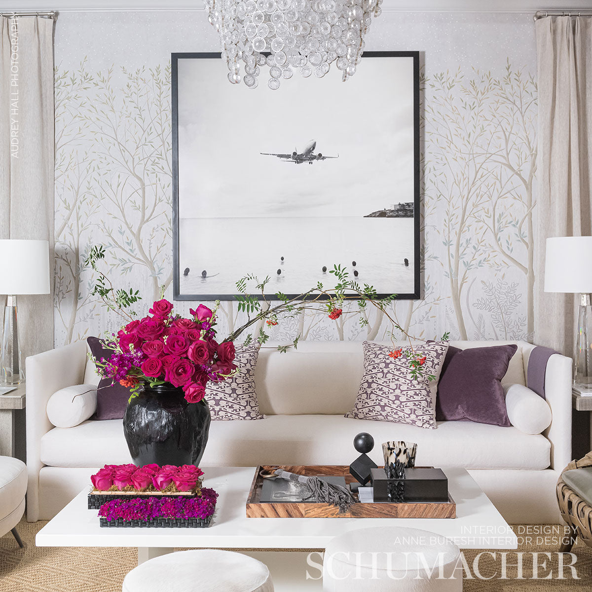 Schumacher Brindille Golden Accented PanelÂ Set Dove Wallpaper Sample 5010920