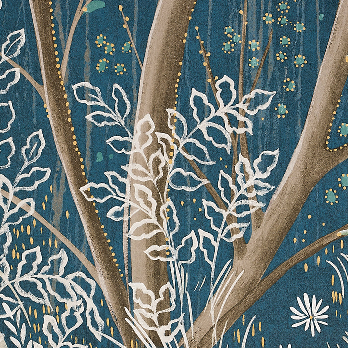 Schumacher Brindille Golden Accented PanelÂ Set Peacock Wallpaper Sample 5010922