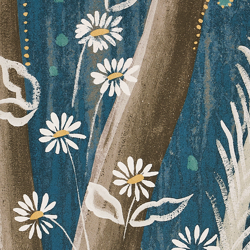 Schumacher Brindille Golden Accented PanelÂ Set Peacock Wallpaper Sample 5010922