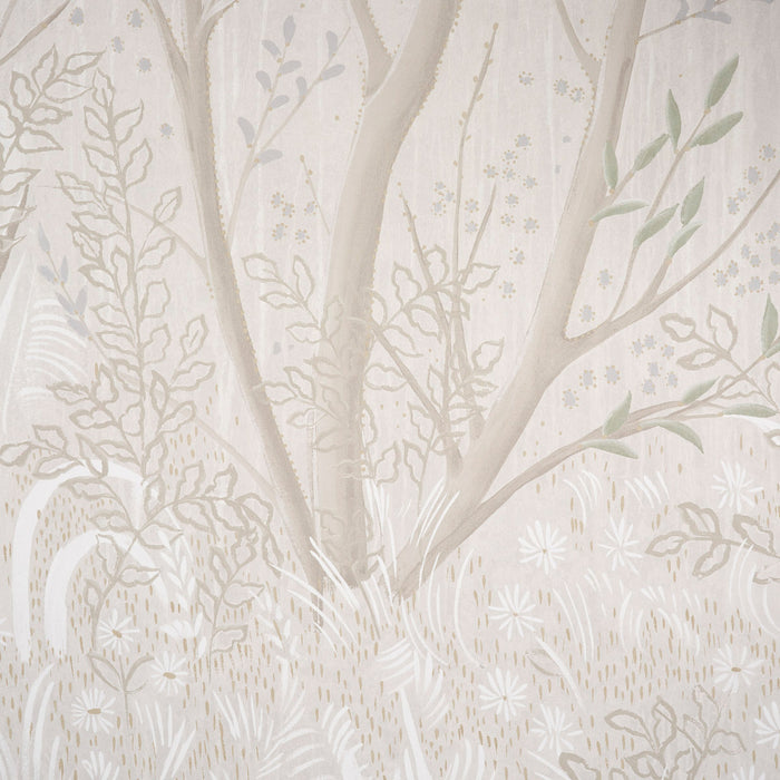 Schumacher Brindille Golden Accented Panel Set Alabaster Wallpaper Sample 5010924