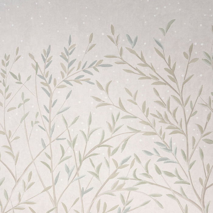 Schumacher Brindille Golden Accented Panel Set Alabaster Wallpaper Sample 5010924