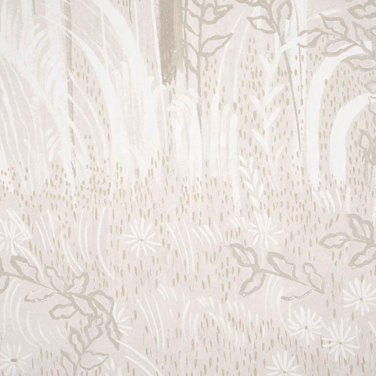 Schumacher Brindille Golden Accented Panel Set Alabaster Wallpaper Sample 5010924