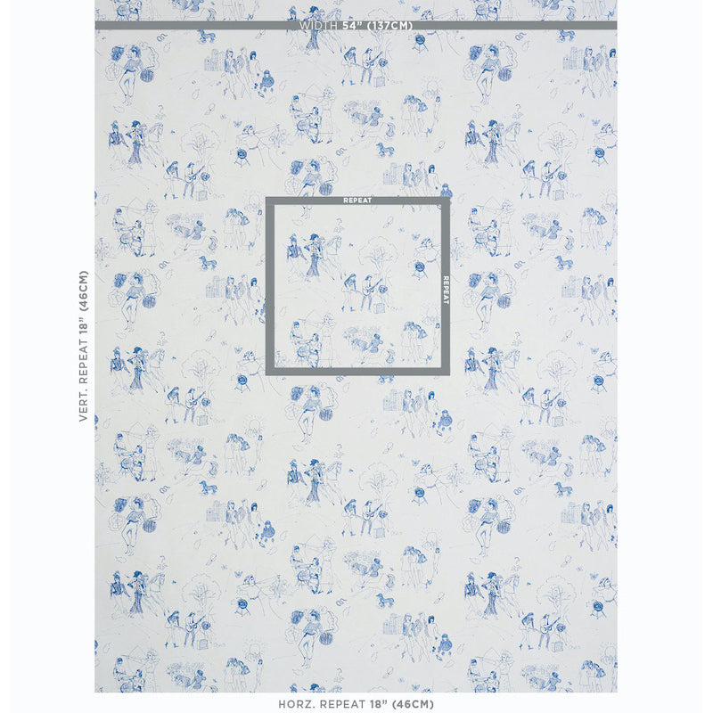 Schumacher Toile De Femmes Indigo Wallpaper Sample 5011081