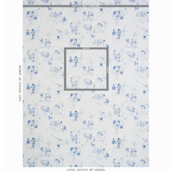 Schumacher Toile De Femmes Indigo Wallpaper Sample 5011081