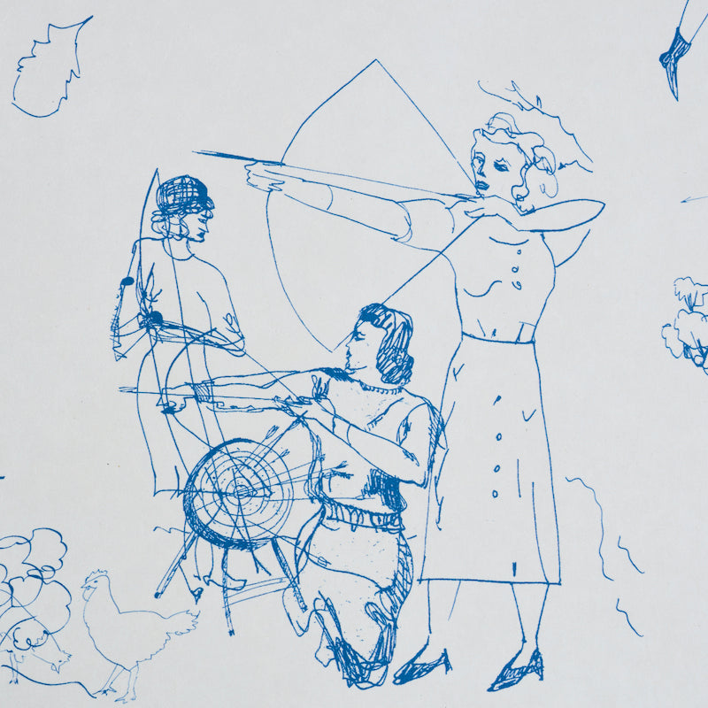 Schumacher Toile De Femmes Indigo Wallpaper Sample 5011081