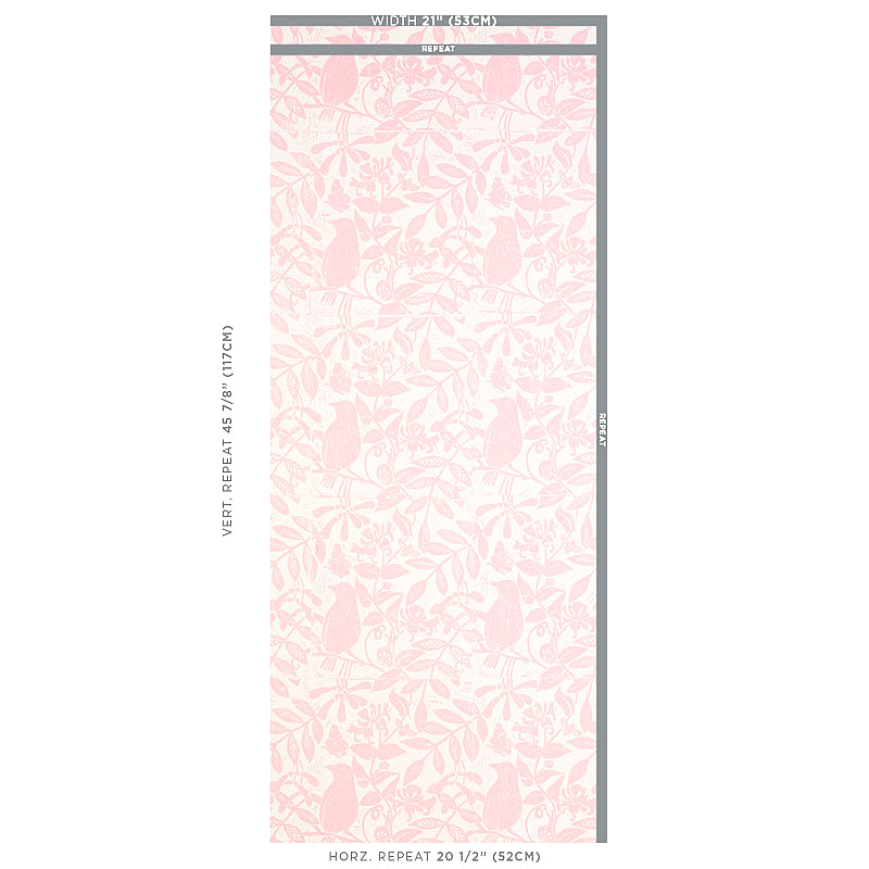 Schumacher Bird & Bee Pink Wallpaper Sample 5011191