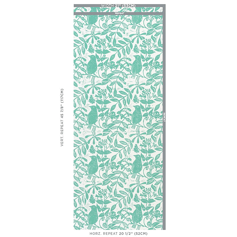 Schumacher Bird & Bee Seaglass Wallpaper Sample 5011192
