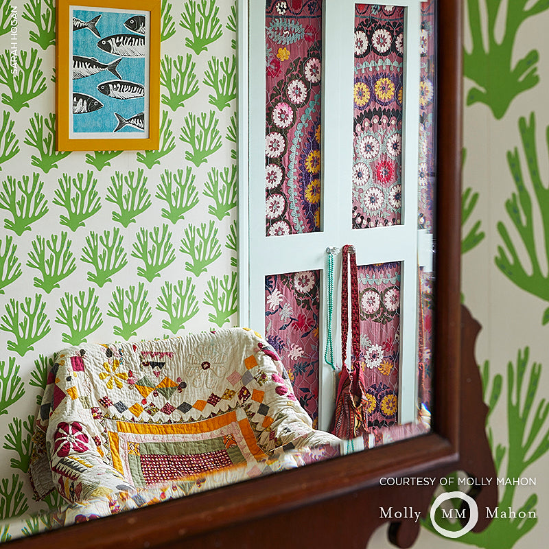 Schumacher Coral Green Wallpaper Sample 5011200