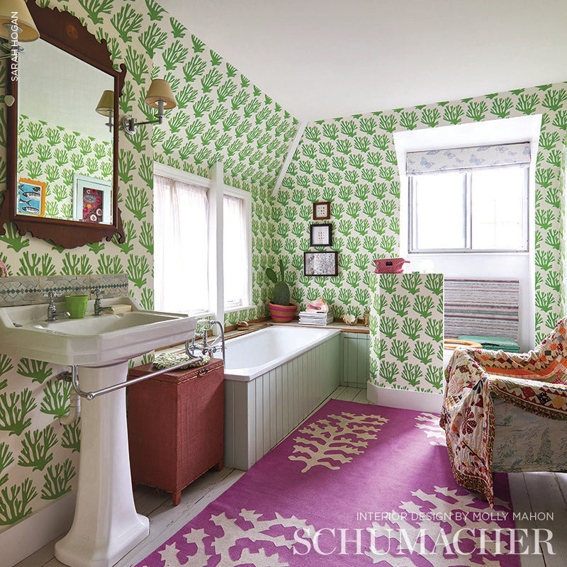 Schumacher Coral Green Wallpaper Sample 5011200