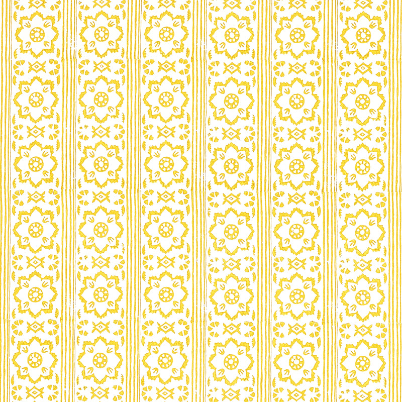 Schumacher Sunda Hand Blocked Print Yellow Wallpaper Sample 5011222