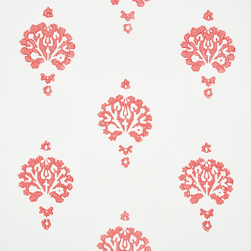 Schumacher Dahlia Hand Blocked Print Red Wallpaper Sample 5011232